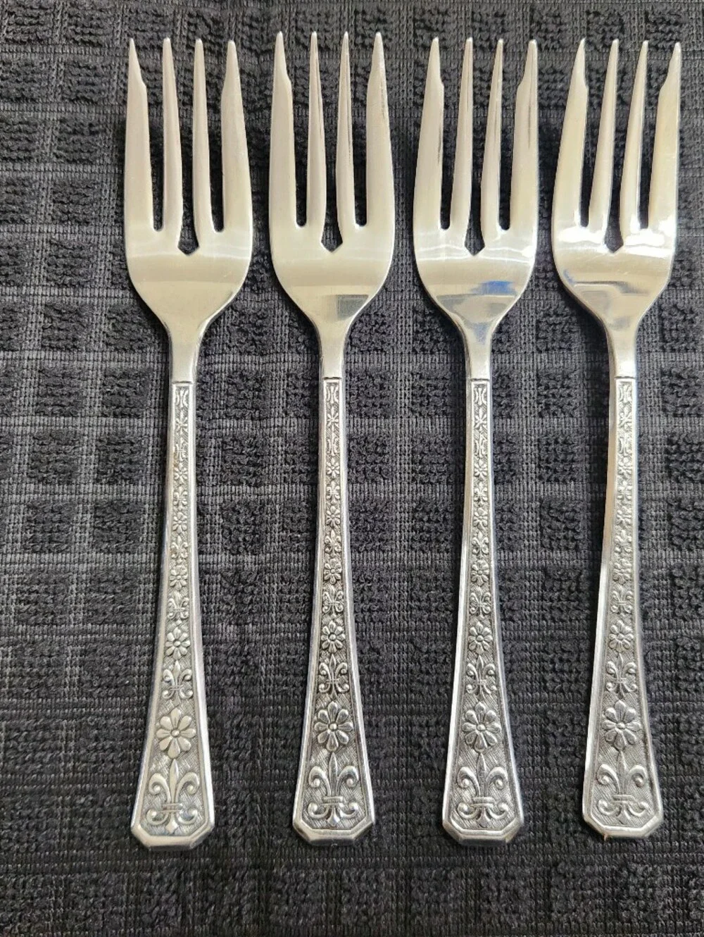 4 Japanese 1960s Flower Floral Interpur Florenz Stainless Steel Dinner Forks